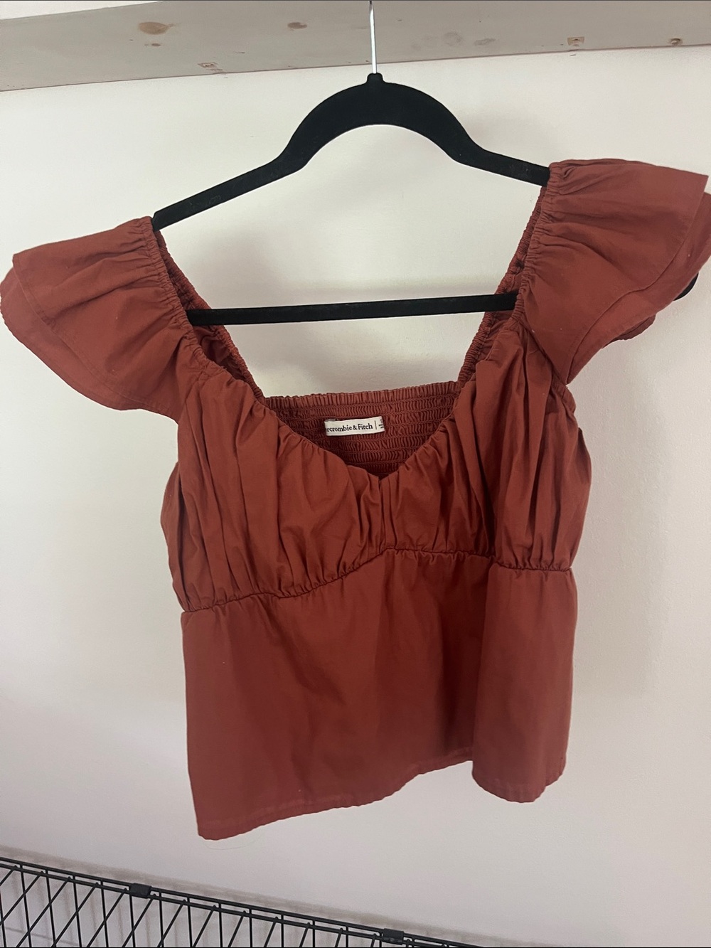 Abercrombie & Fitch Rust Puff-Sleeve Square Neck Crop Top